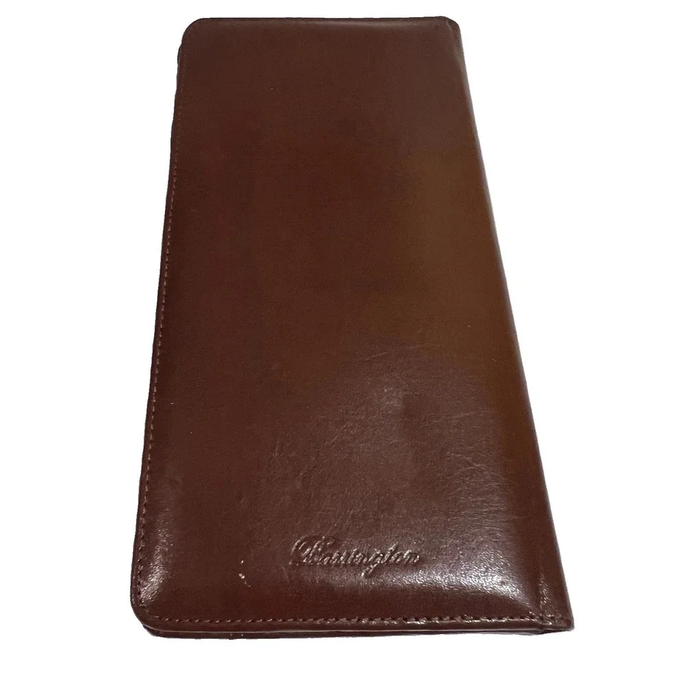 Barrington Brown Leather ID Passport Travel Wallet Pen Ticket Organizer Bifold